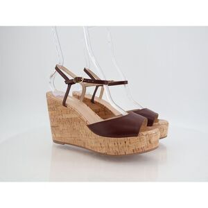 Stuart Weitzman Palmina Womens 9B Leather Platform Wedge Heel Sandals Brown
